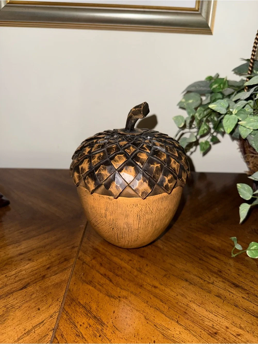 Decorative Wooden Acorn Accent in Warm Brown and Dark Brown